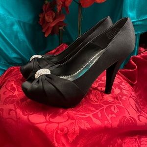 Black Peau de Soie Evening Heels